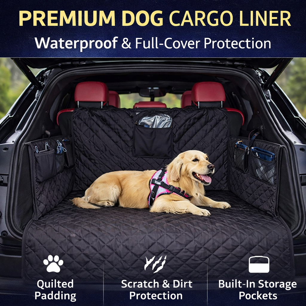Dog Car Mats 100% Waterproof Pet Trunk Mats with Side Stalls 600D Anti Scratch Anti Skid Durable Soft Back Seat Cover