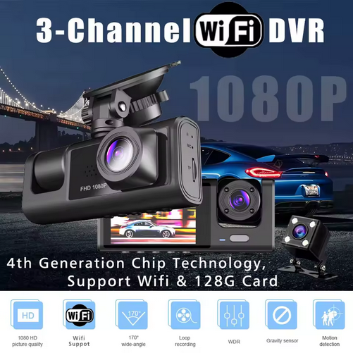 3 Channel WIFI Car DVR Black Box HD 1080P Mini Dashcam Camcorder with Dual Lens Three Way Vehicle Dash Cam DVRs Video Recorder