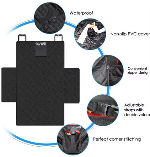 Dog Car Mats 100% Waterproof Pet Trunk Mats with Side Stalls 600D Anti Scratch Anti Skid Durable Soft Back Seat Cover
