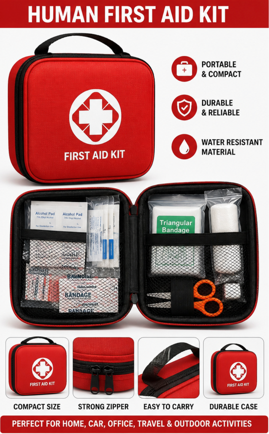 Portable human first aid kit