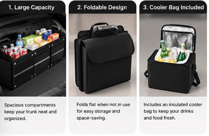 Car Organizer with Insulated Cooler Bag