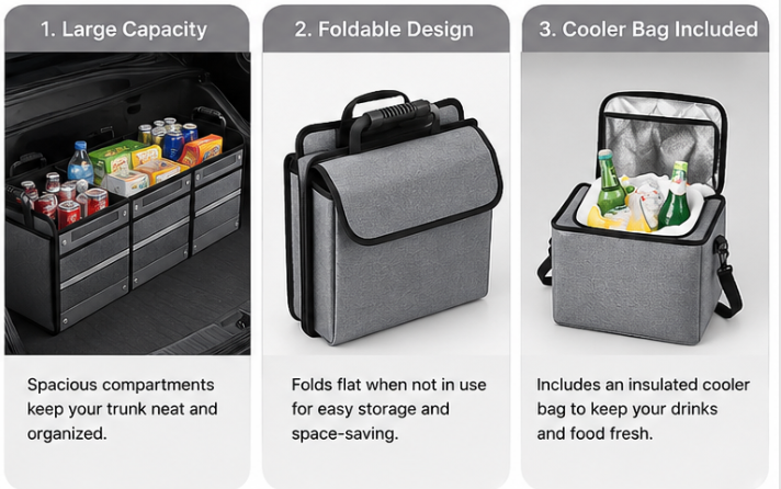 Car Organizer with Insulated Cooler Bag