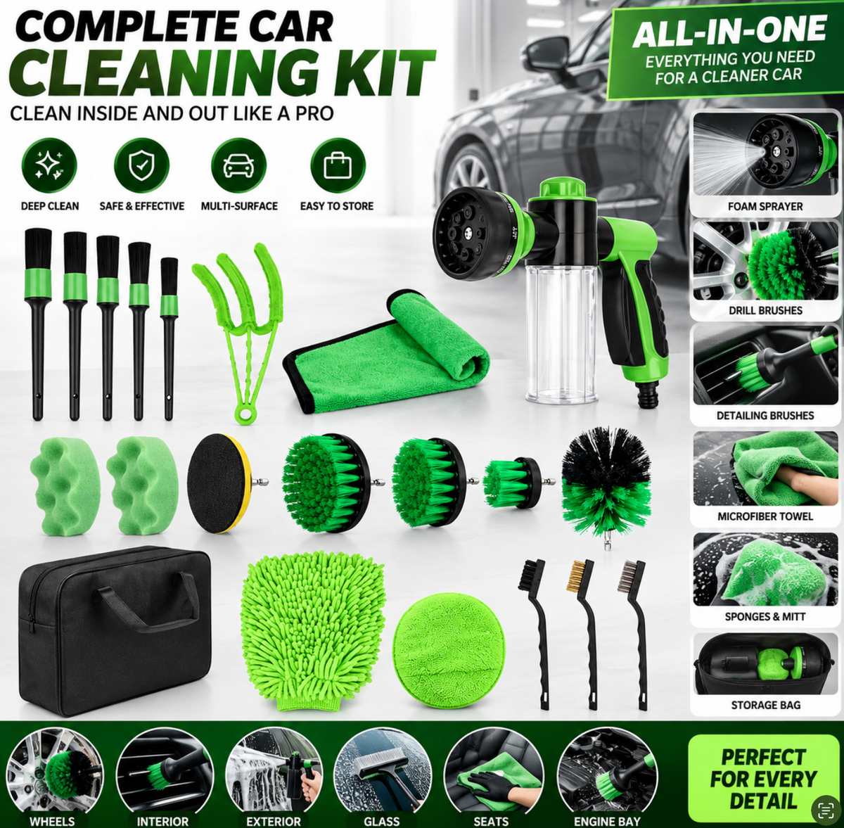 21 Pcs, Car Detailing & Foam Cleaning Kit