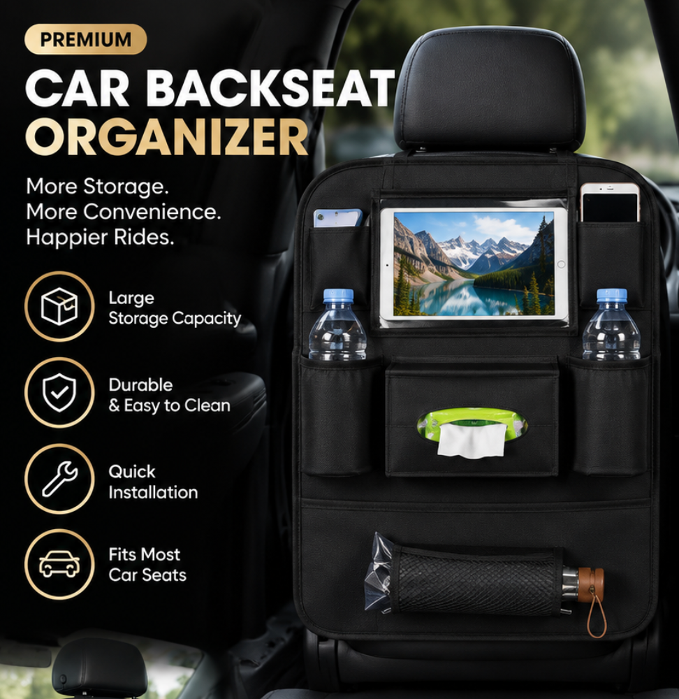 Premium Car Seat Back Organizer And Tissue Holder