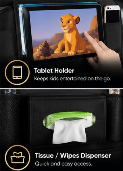 Premium Car Seat Back Organizer And Tissue Holder