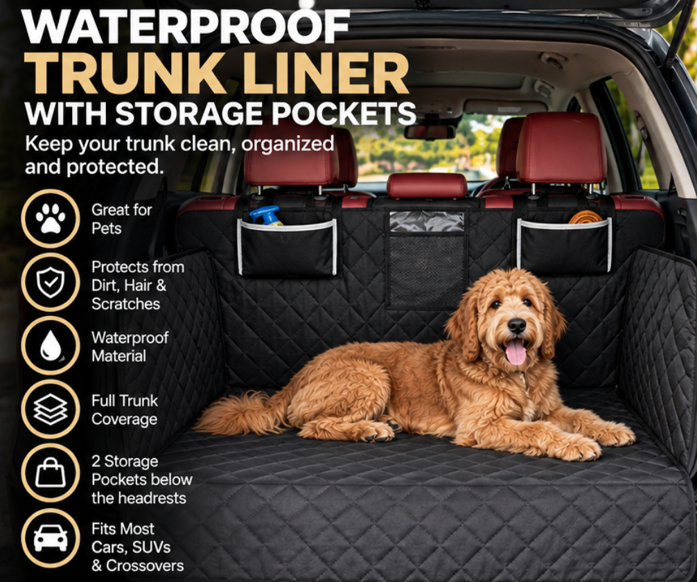 Waterproof Car Trunk Cargo Liner For Pets And Other With Storage Pockets