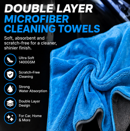 Double Layer Microfiber Cleaning Towels 1400GSM