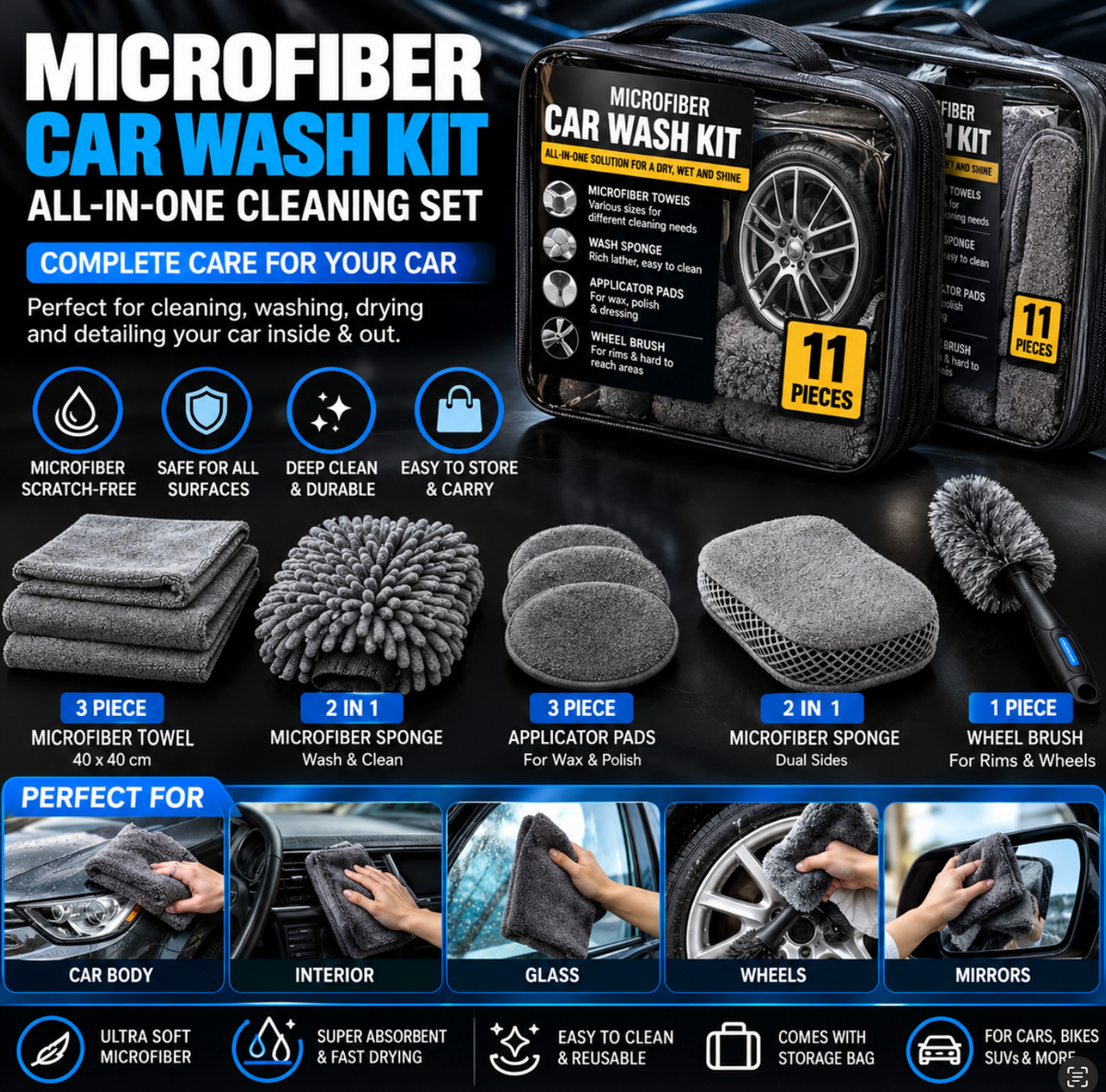 Microfiber Car Wash Kit All in One Cleaning Set