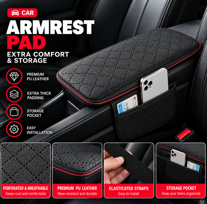 PU Leather Armrest Pad with Storage Pocket