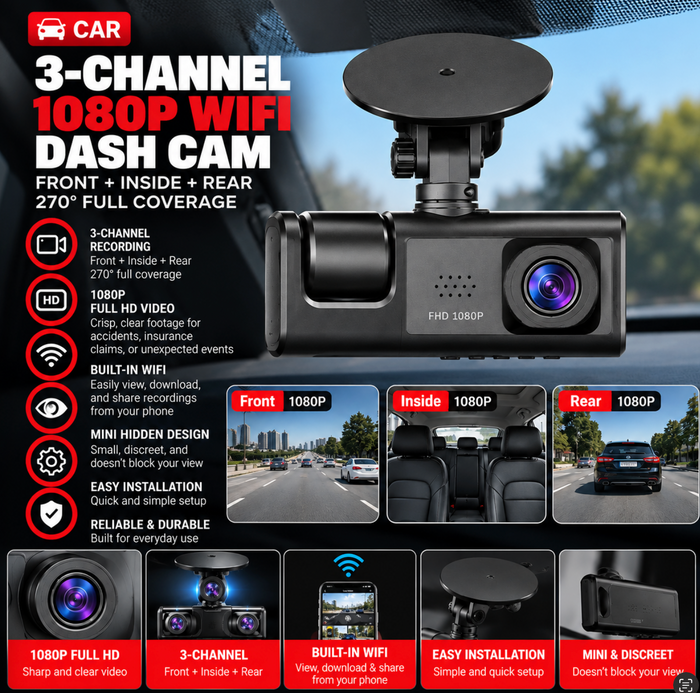 3 Channel 1080P WiFi Dash Cam