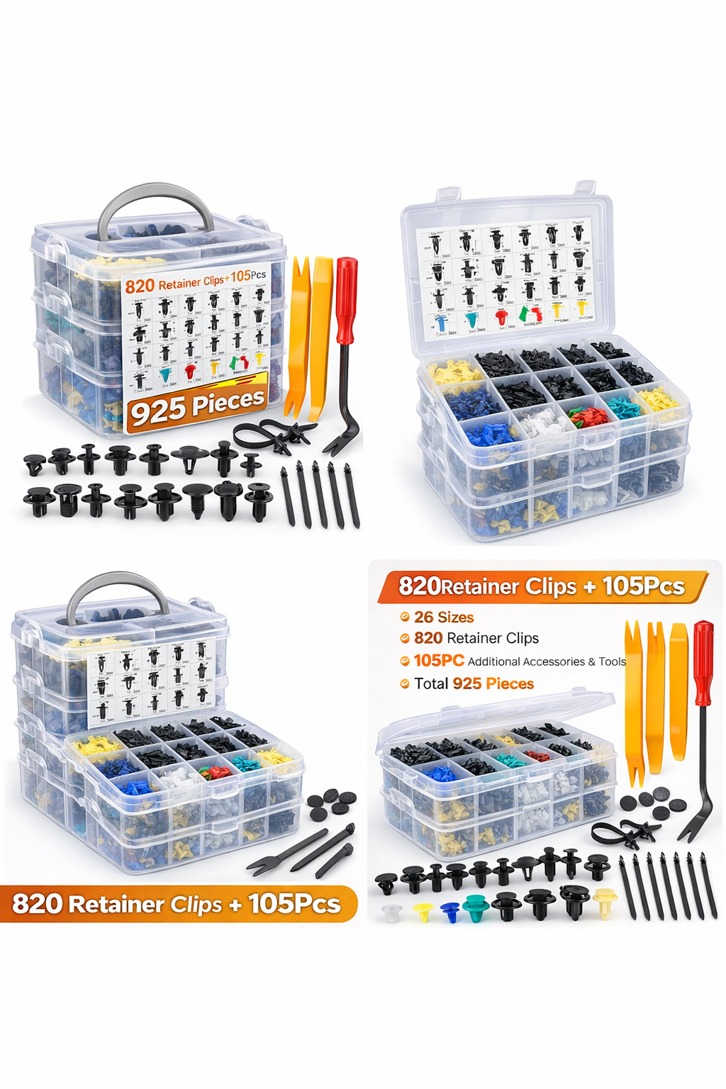 925pcs Car Clips Plastic Car Bumper Fastener 26 Sizes Push Retainer Rivets Kit Door Trim Panel Fender Clips Bumper Clips C0066