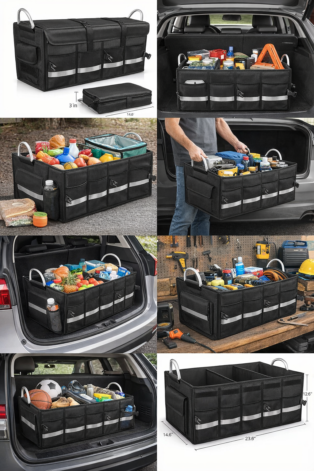 Foldable Car Storage Box with Oxford and PU Car Organizer Trunk Storage